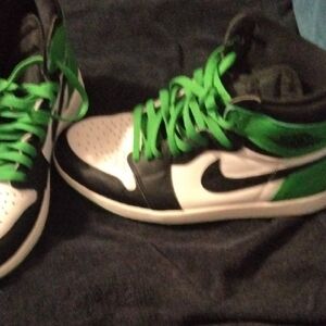 Jordan Black, Green, and White Sneakers
